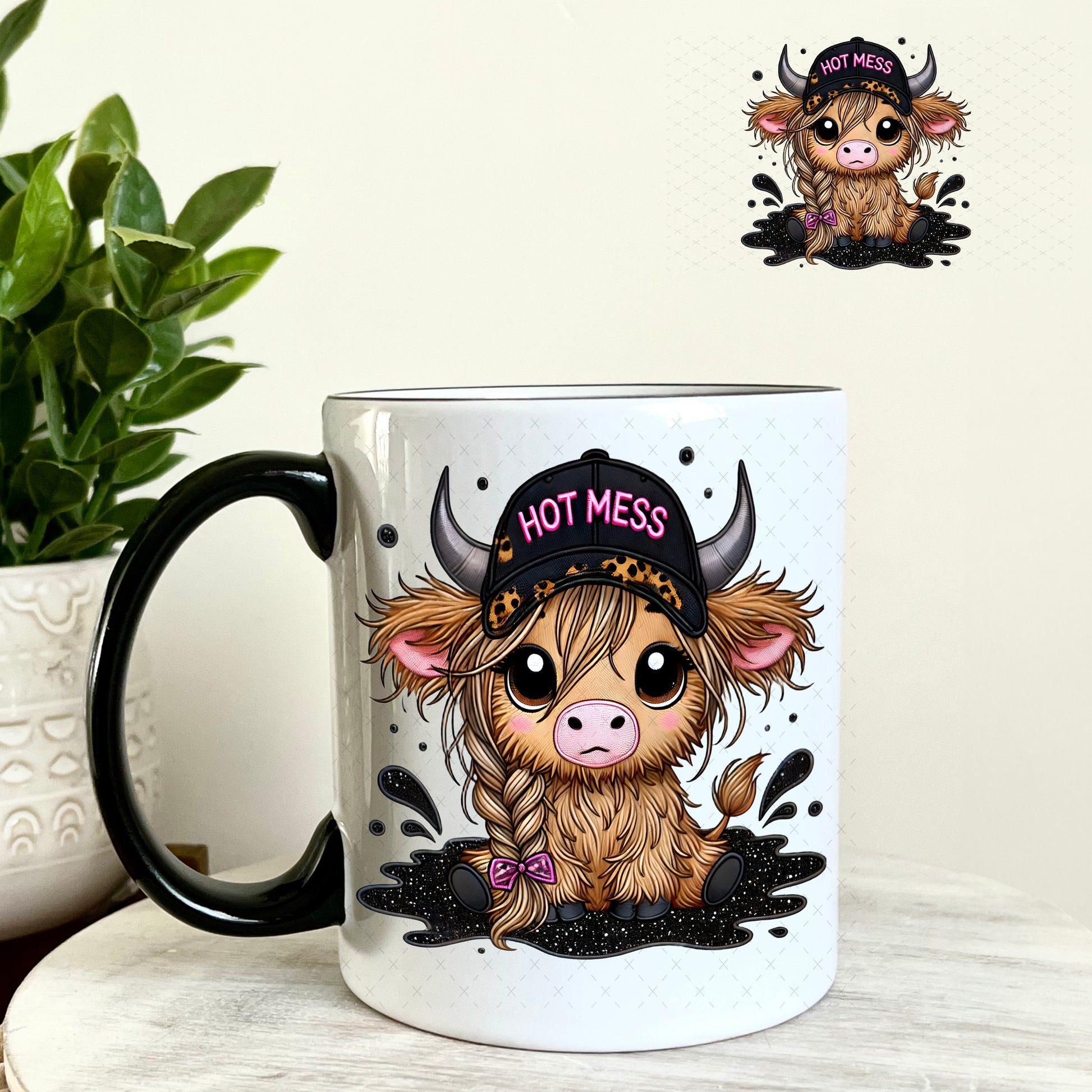 Hot Mess Cutie Highlander UV DTF Decal 11oz Coffee Mug Weefers