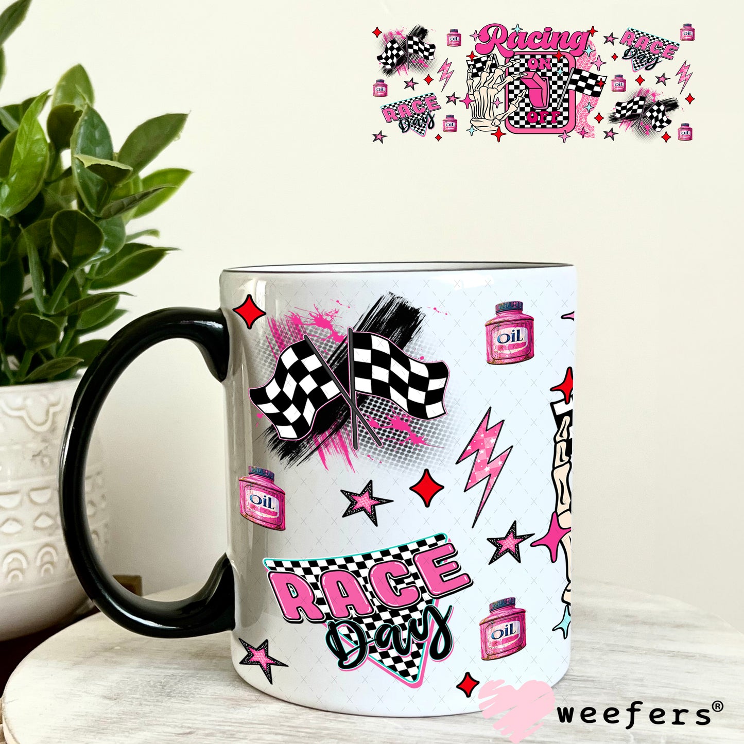 Racing Off Pink UV DTF Cup Wrap - Weefers Exclusive 11oz Coffee Mug Weefers