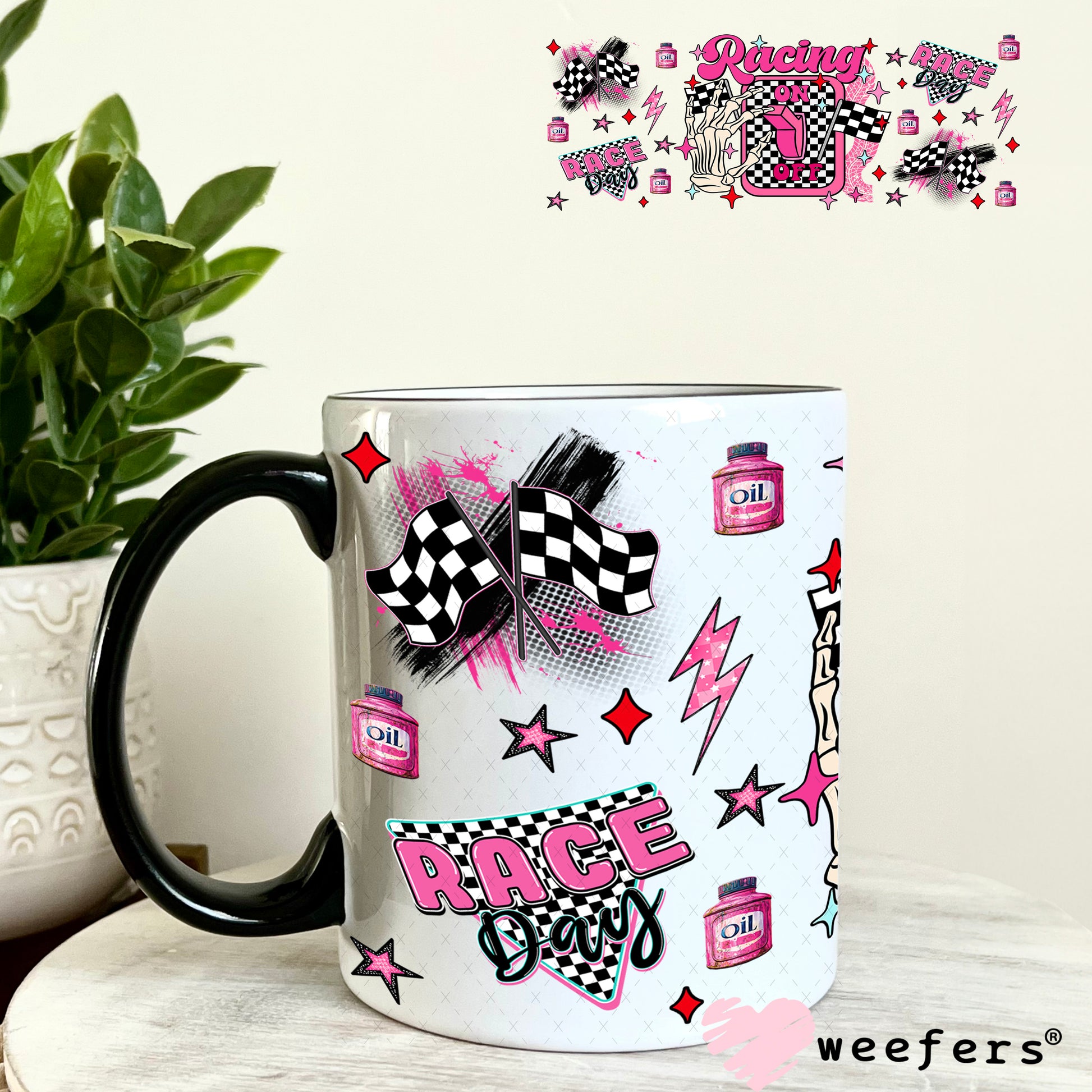 Racing Off Pink UV DTF Cup Wrap - Weefers Exclusive 11oz Coffee Mug Weefers