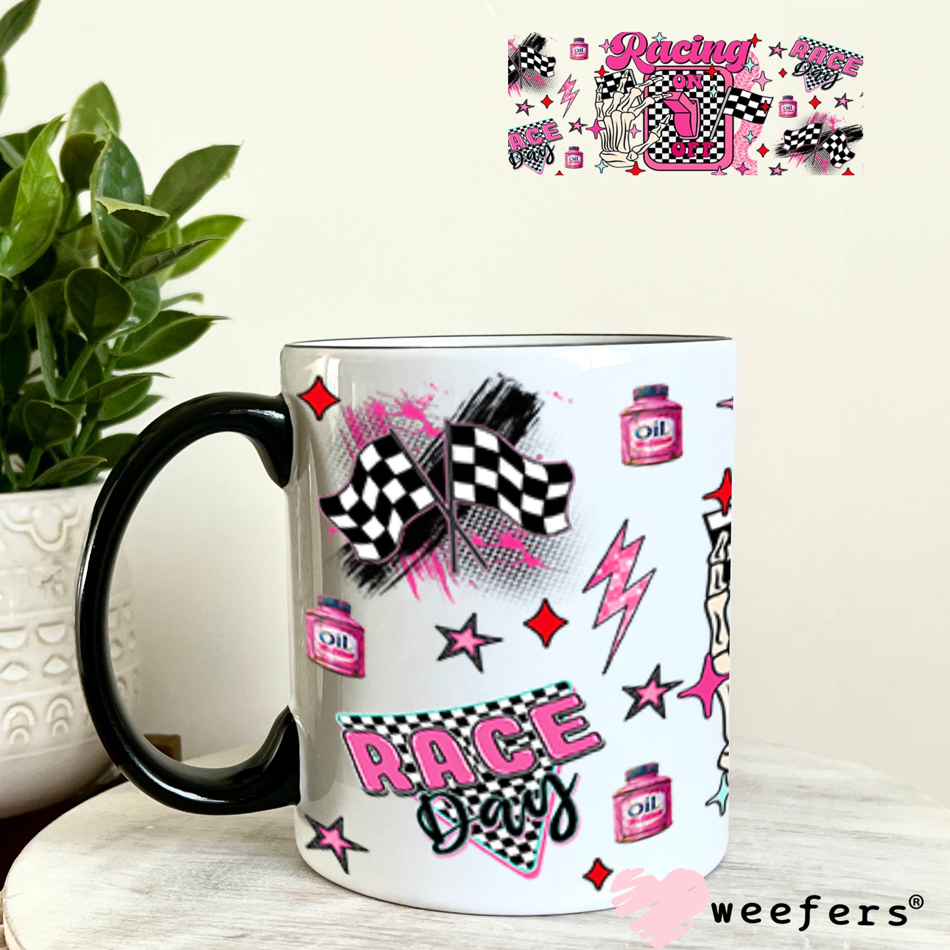 Racing Off Pink UV DTF Cup Wrap - Weefers Exclusive 11oz Coffee Mug Cup Wrap Weefers