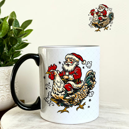 Santa Riding a Rooster UV DTF Decal 11oz Coffee Mug Weefers