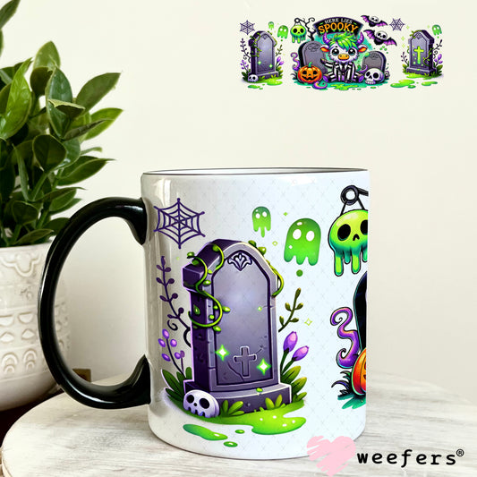 Here Lies Spooky UV DTF Cup Wrap 11oz Coffee Mug Weefers