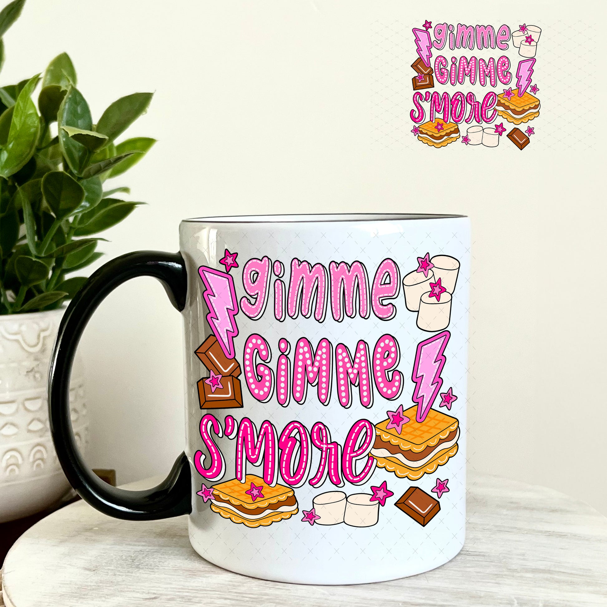 Gimme Gimme Smore Pink On UV DTF Decal 11oz Coffee Mug Weefers