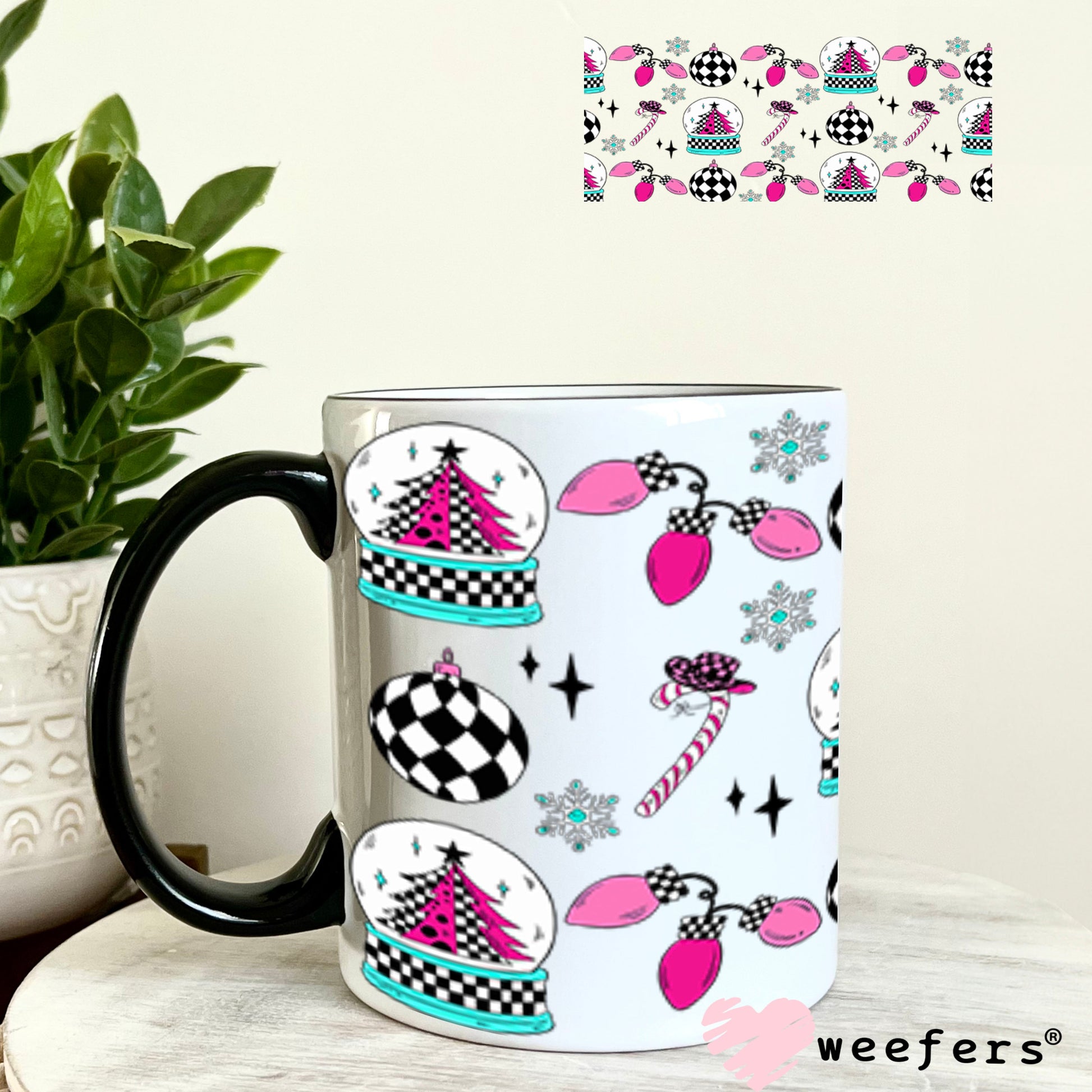 Western Christmas Pink and Black UV DTF Cup Wrap - Weefers Exclusive 11oz Coffee Mug Cup Wrap Weefers