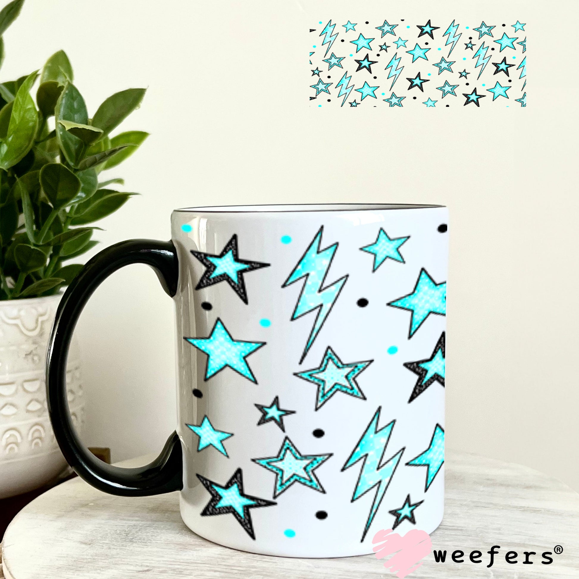 Blue Stars and Lightening Bolts UV DTF Cup Wrap - Weefers® Exclusive 11oz Coffee Mug Cup Wrap Weefers