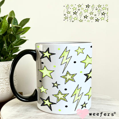 Yellow Stars and Lightening Bolts UV DTF Cup Wrap - Weefers Exclusive 11oz Coffee Mug Cup Wrap Weefers