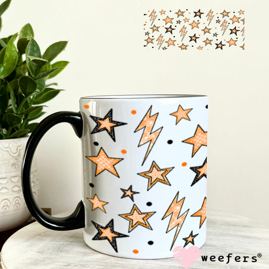Orange Stars and Lightening Bolts UV DTF Cup Wrap - Weefers Exclusive 11oz Coffee Mug Cup Wrap Weefers