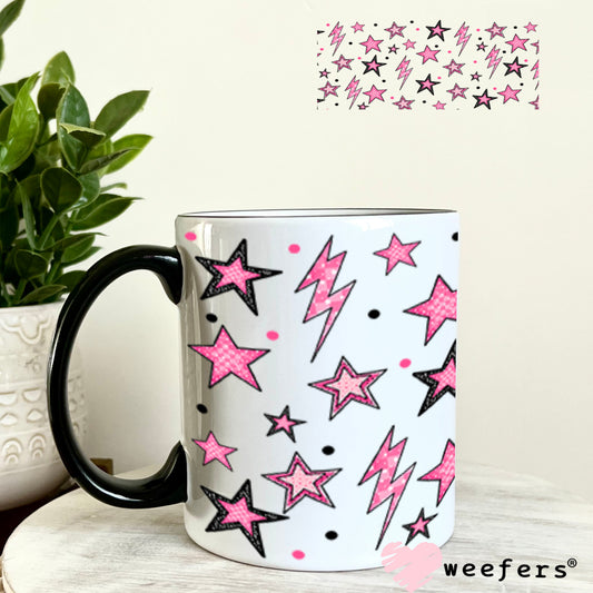 Pink Stars and Lightening Bolts UV DTF Cup Wrap - Weefers® Exclusive 11oz Coffee Mug Cup Wrap Weefers