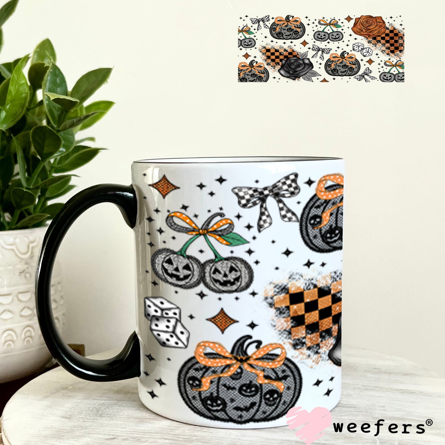 Black Lace Pumpkins and Roses UV DTF Cup Wrap - Weefers Exclusive 11oz Coffee Mug Cup Wrap Weefers