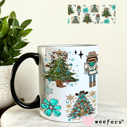 Western Nutcracker Christmas Trees UV DTF Cup Wrap - Weefers Exclusive 11oz Coffee Mug Cup Wrap Weefers