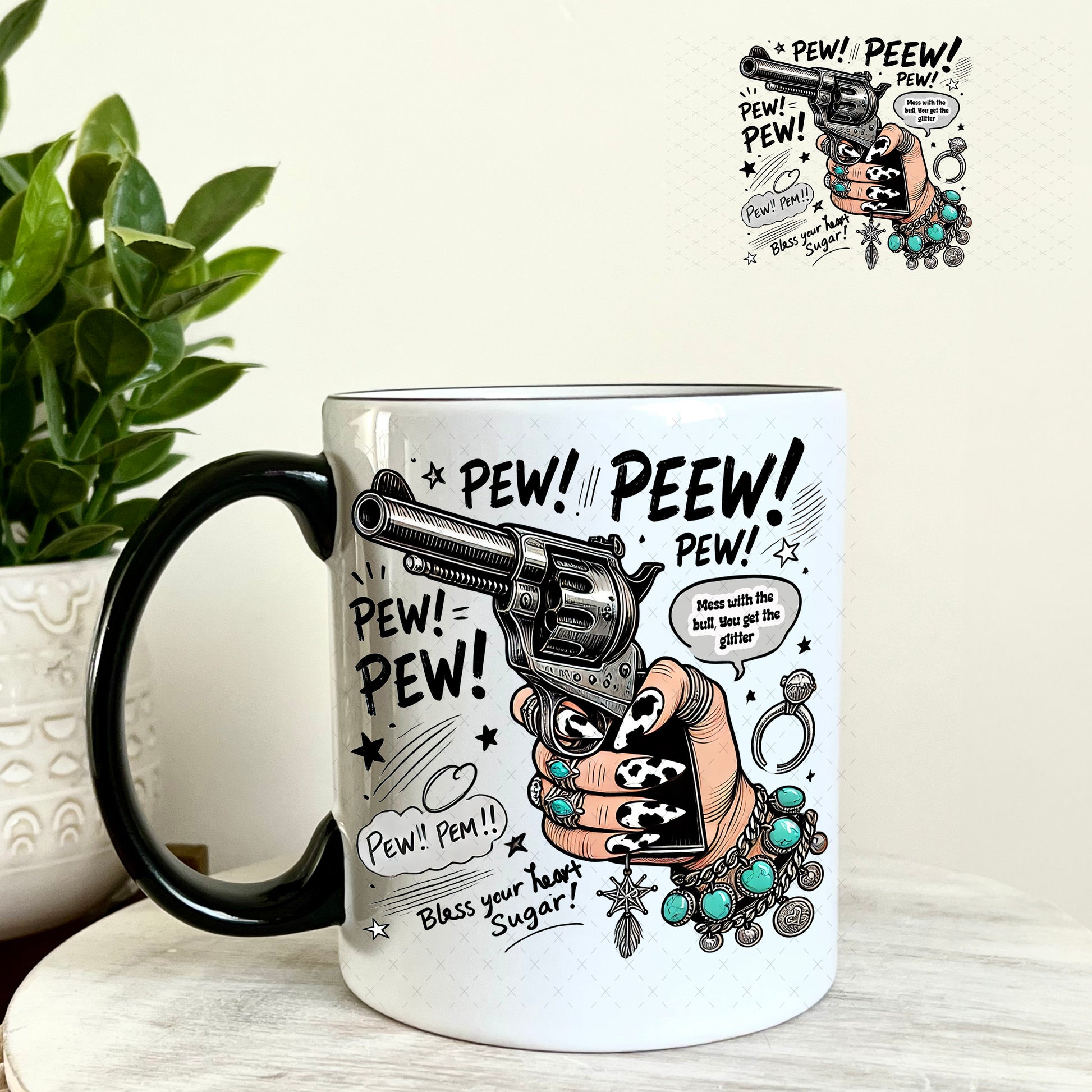 Pew Pew UV DTF Decal 11oz Coffee Mug Weefers