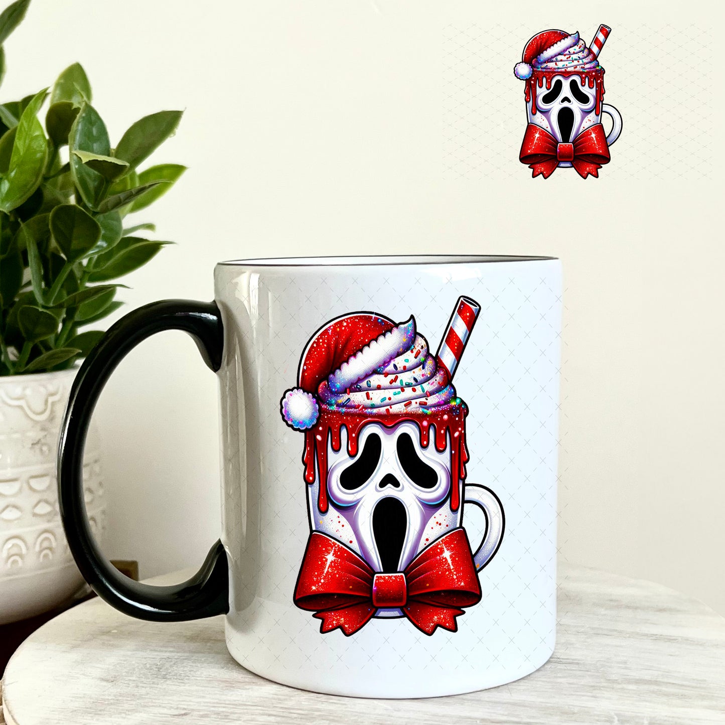 Christmas Ghost Guy UV DTF Decal 11oz Coffee Mug Weefers