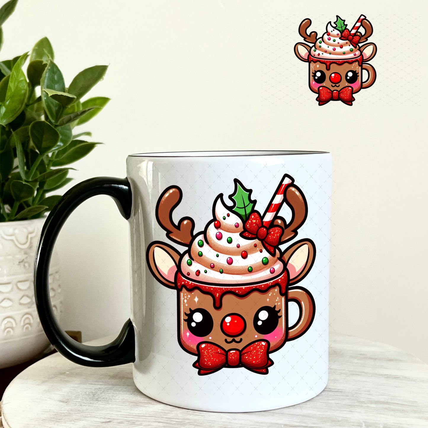 Hot Cocoa Christmas Reindeer UV DTF Decal 11oz Coffee Mug Weefers