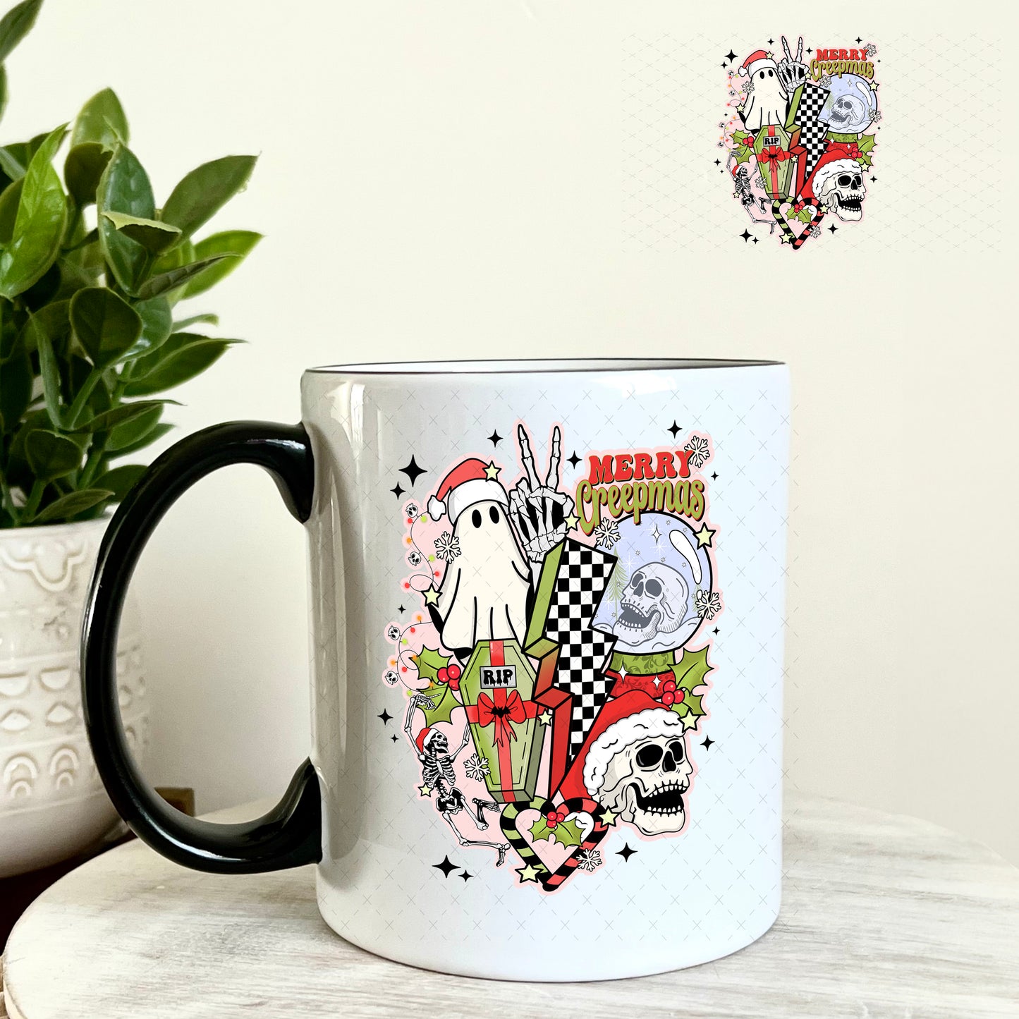 Retro Christmas Ghouls UV DTF Decal 11oz Coffee Mug Weefers