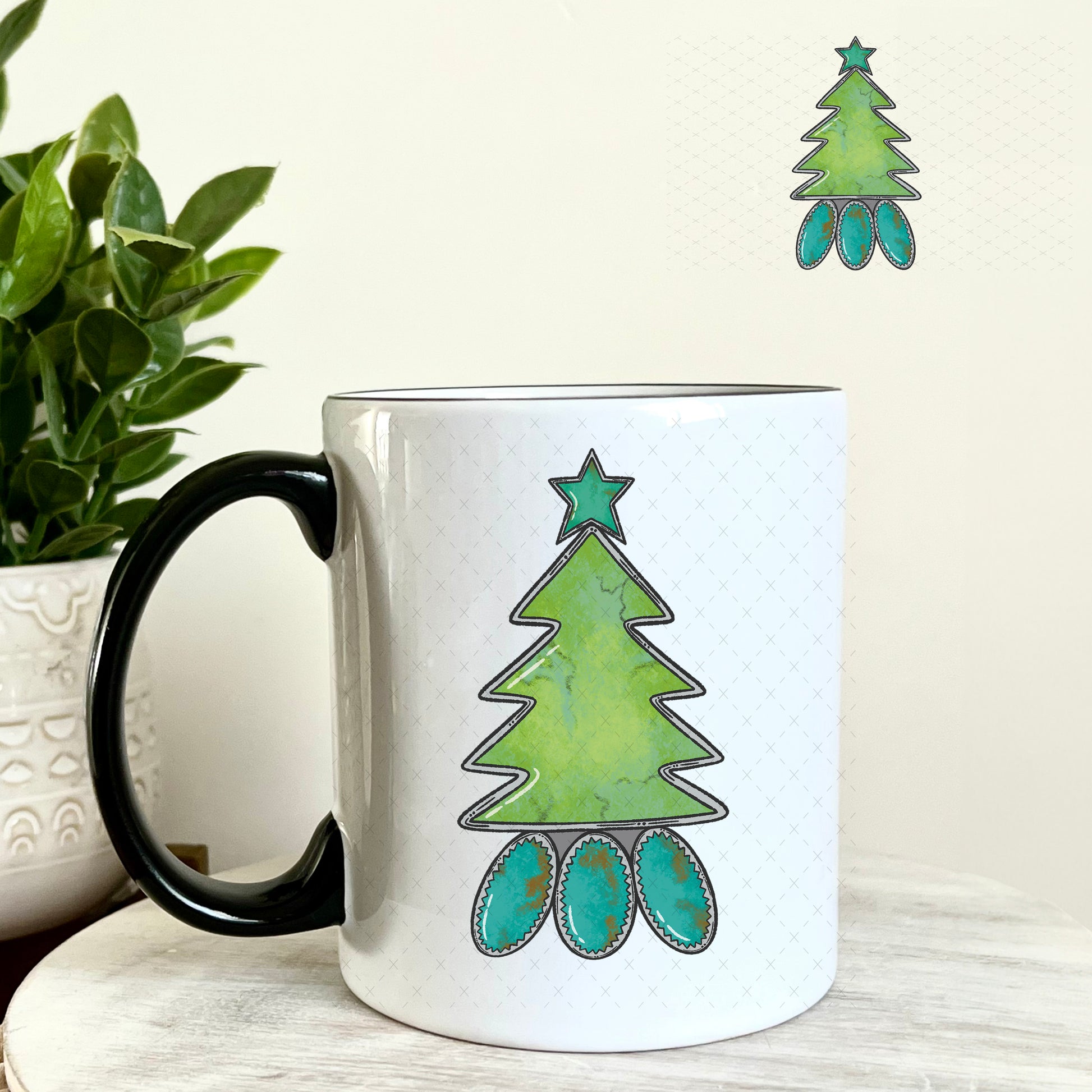 Turquoise Christmas Tree UV DTF Decal 11oz Coffee Mug Weefers