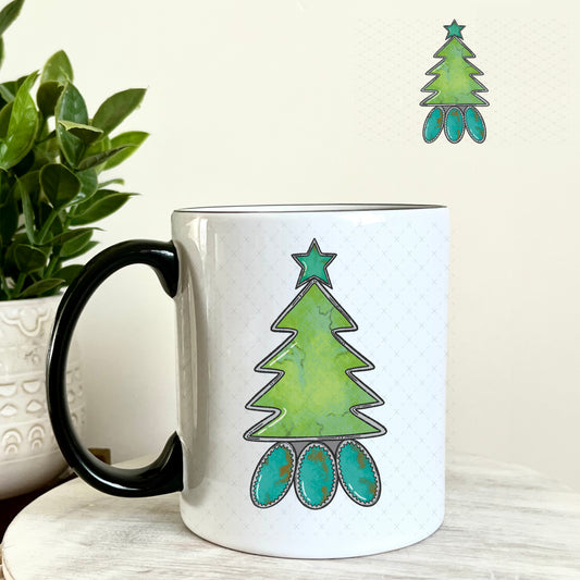 Turquoise Christmas Tree UV DTF Decal 11oz Coffee Mug Weefers