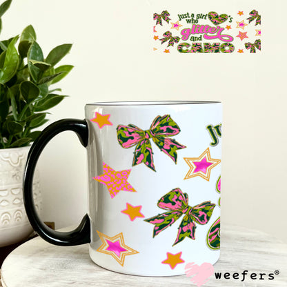 Just a Girl Who Love's Glitter and Camo UV DTF Cup Wrap - Weefers® Exclusive 11oz Coffee Mug Cup Wrap Weefers