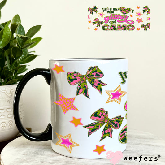 Just a Girl Who Love's Glitter and Camo UV DTF Cup Wrap - Weefers® Exclusive 11oz Coffee Mug Cup Wrap Weefers