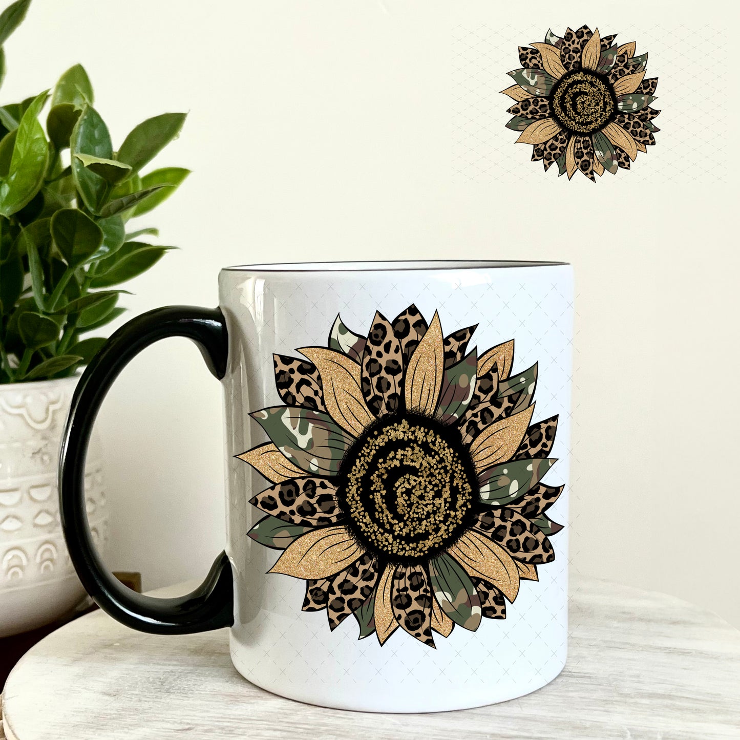 Camo Sunflower UV DTF Decal 11oz Coffee Mug Weefers