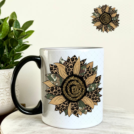 Camo Sunflower UV DTF Decal 11oz Coffee Mug Weefers