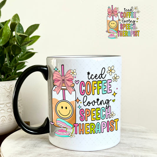 Iced Coffee Loving Speech Therapist UV DTF Decal 11oz Coffee Mug Weefers