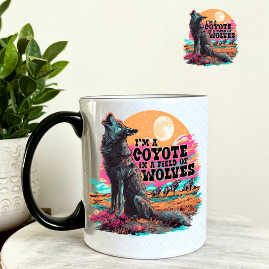 I'm a Coyote in a Field of Wolves UV DTF Decal 11oz Coffee Mug Weefers