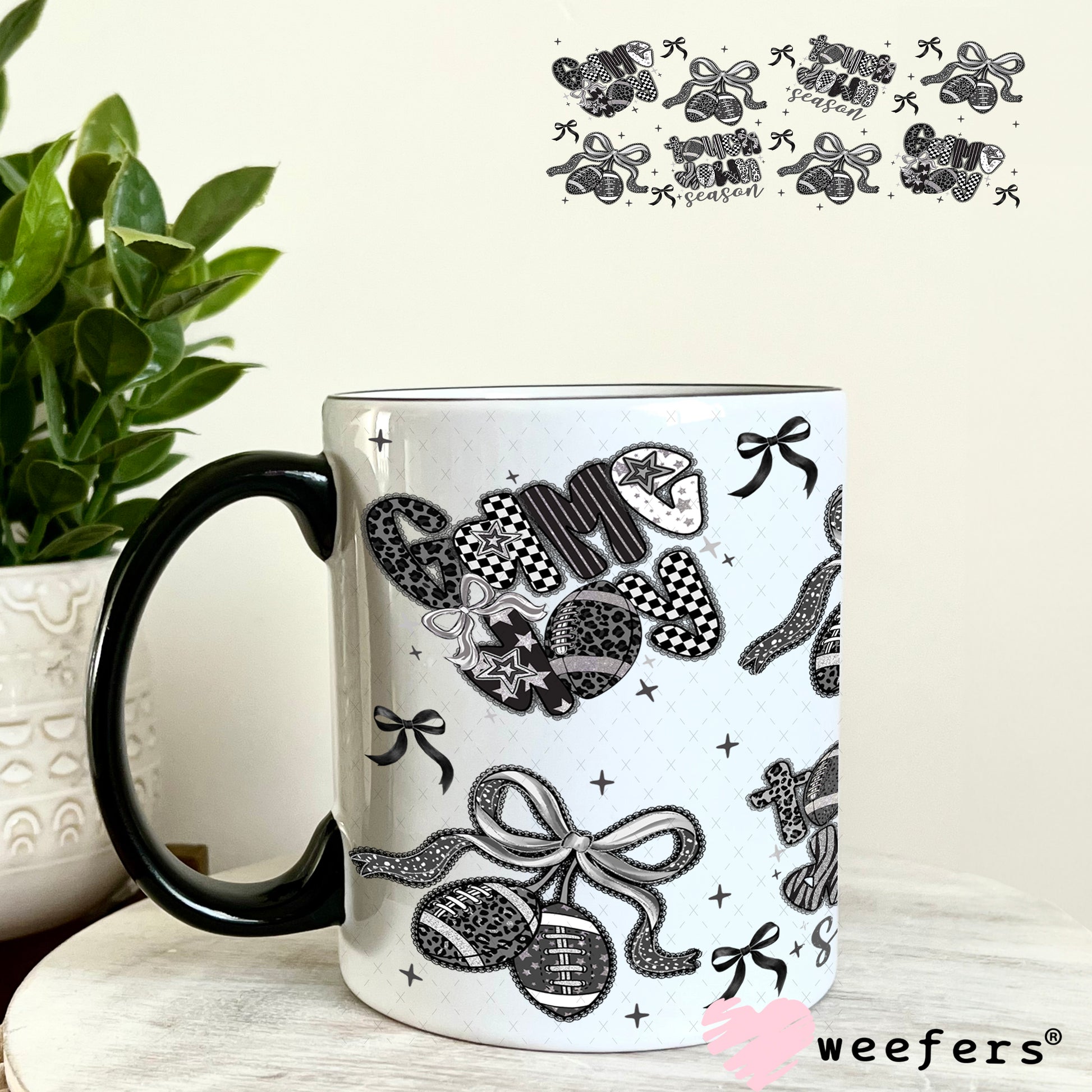 Game Day Black Lace UV DTF Cup Wrap - Weefers Exclusive 11oz Coffee Mug Weefers
