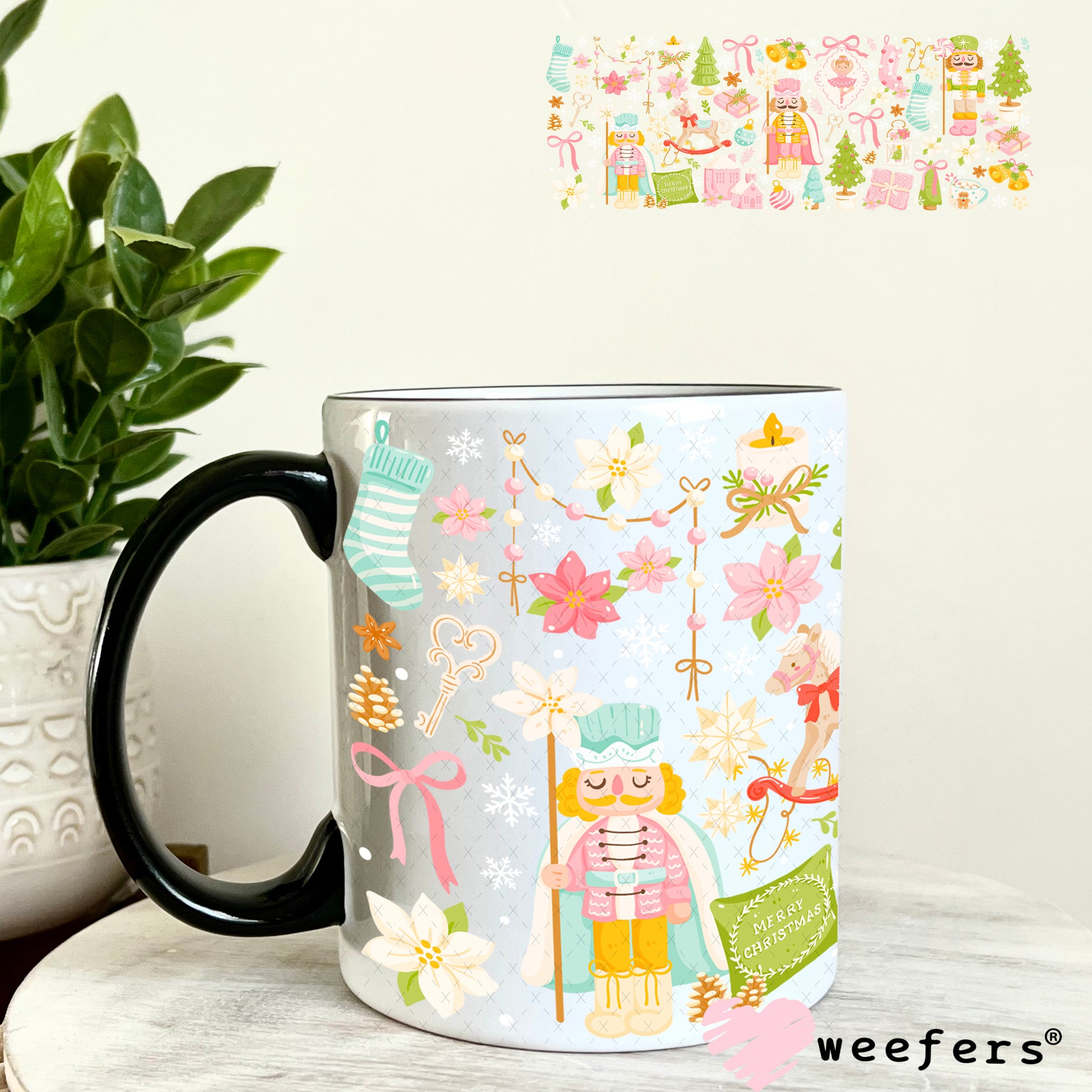 Pastel Christmas Nutcrackers UV DTF Cup Wrap 11oz Coffee Mug Weefers