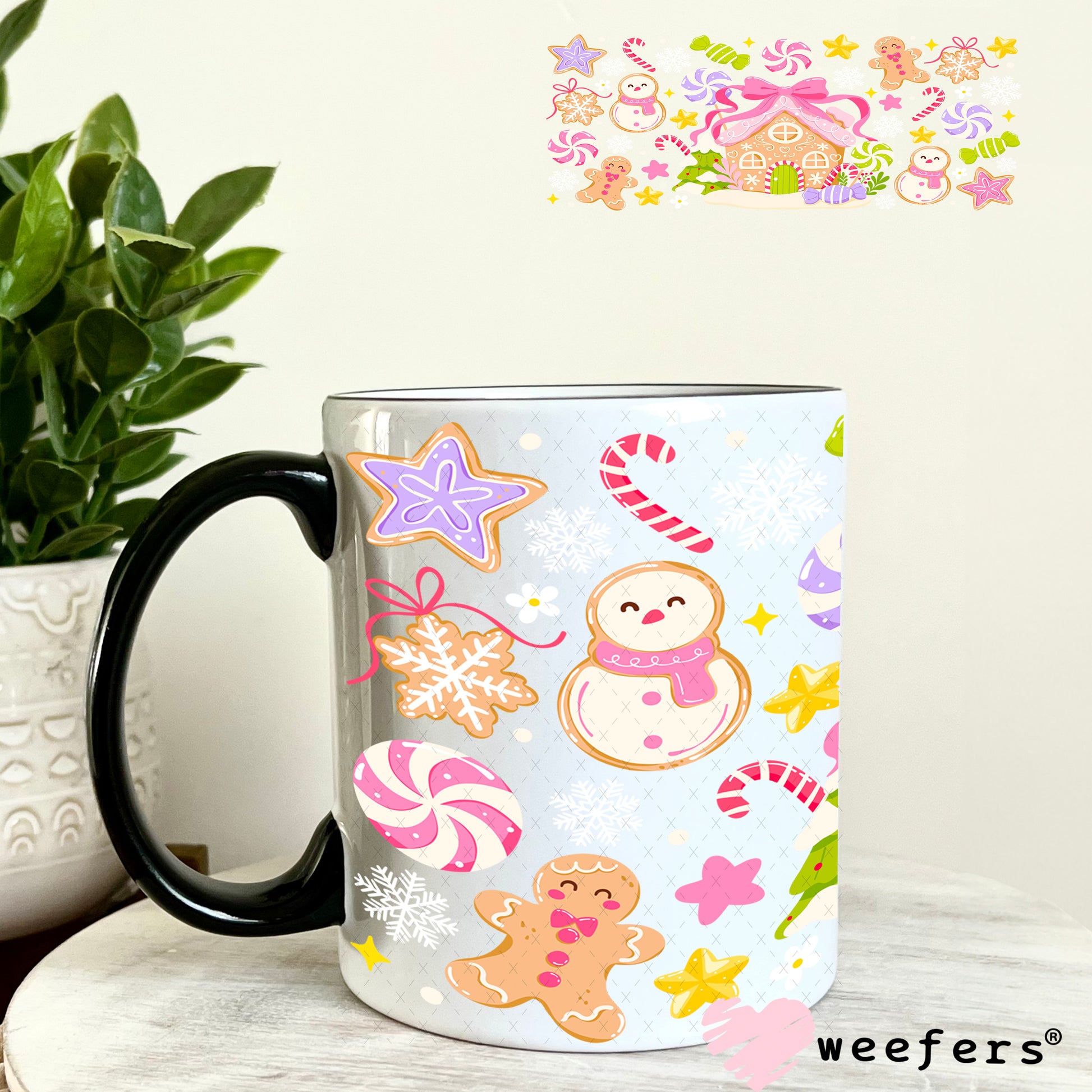 Pastel Gingerbread Christmas UV DTF Cup Wrap 11oz Coffee Mug Weefers