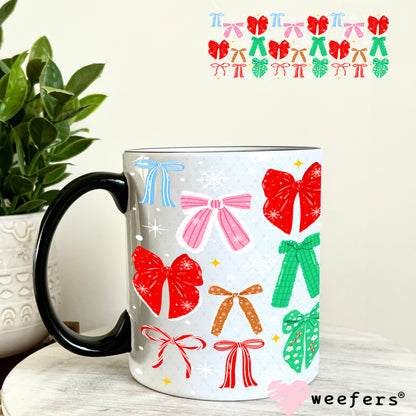 Red Green Christmas Bows UV DTF Cup Wrap 11oz Coffee Mug Weefers