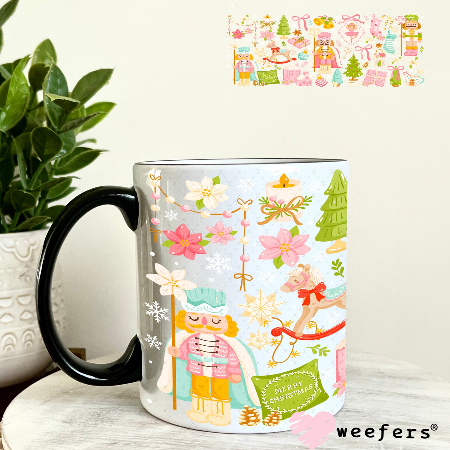 Christmas Pastel Nutcrackers UV DTF Cup Wrap 11oz Coffee Mug Weefers