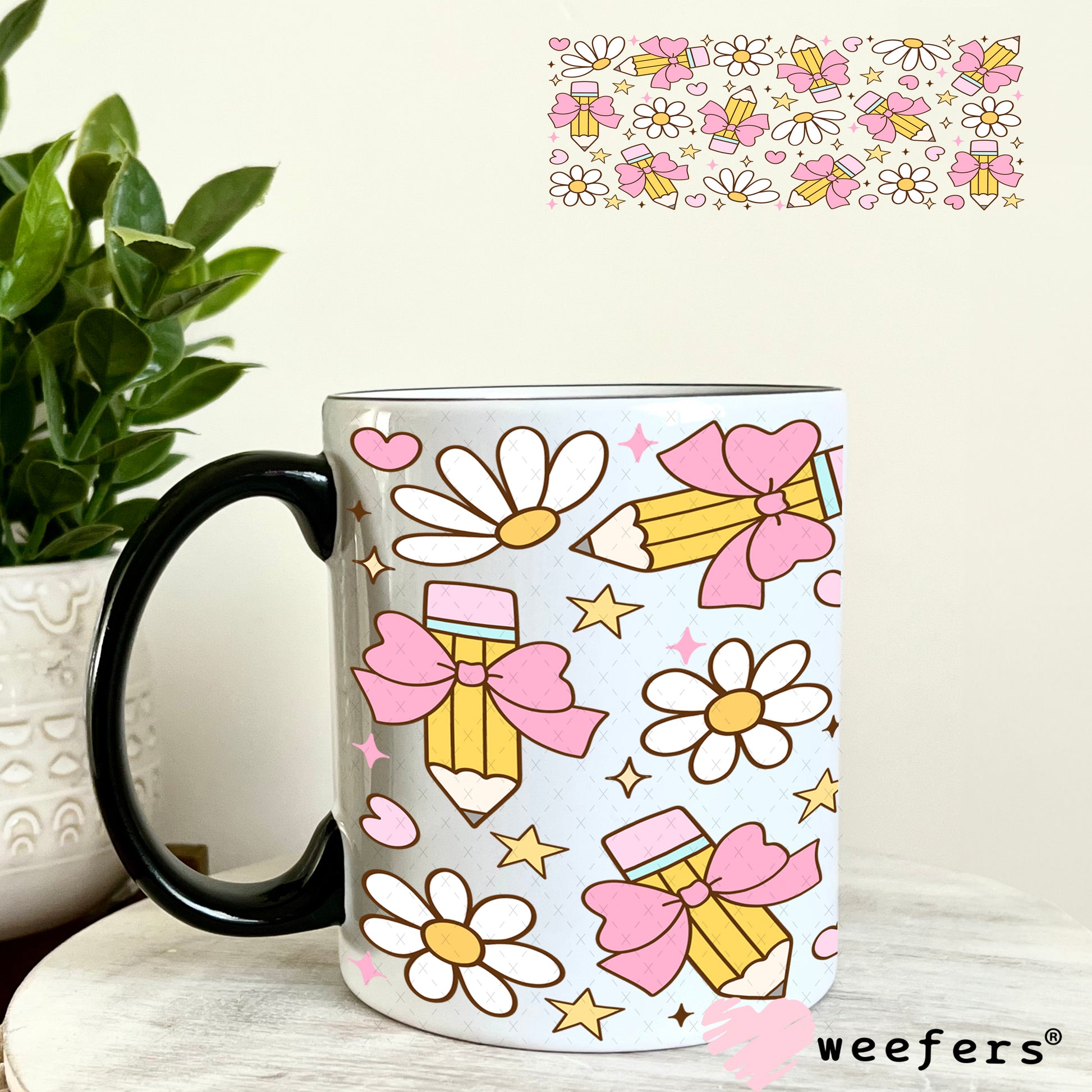 Teacher Coquette Pencils UV DTF Cup Wrap 11oz Coffee Mug Weefers