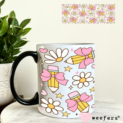 Teacher Coquette Pencils UV DTF Cup Wrap 11oz Coffee Mug Weefers
