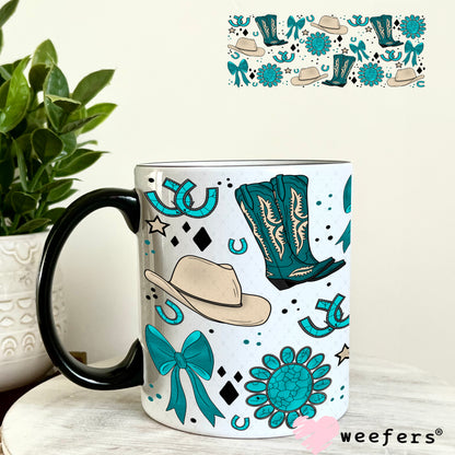 Western Blue Boots and Cowboy Hats UV DTF Cup Wrap 11oz Coffee Mug Weefers