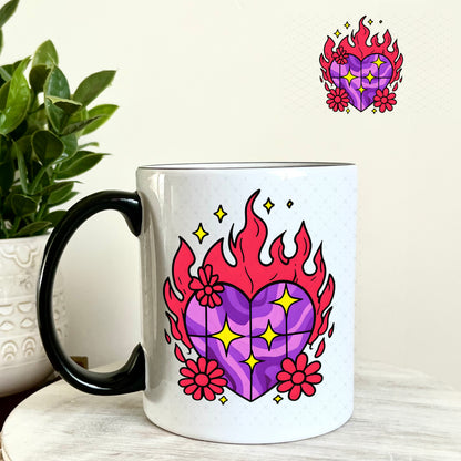 Purple Fire Heart UV DTF Decal 11oz Coffee Mug Weefers