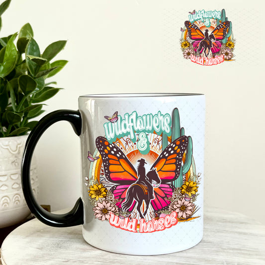 Wildflowers and Wild Horses UV DTF Decal 11oz Coffee Mug Weefers