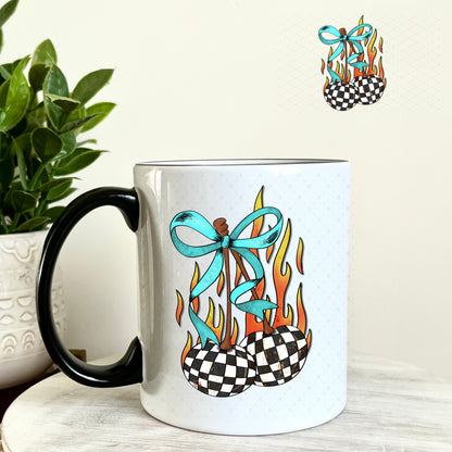 Checkered Cherries with Teal Bow UV DTF Decal 11oz Coffee Mug Weefers