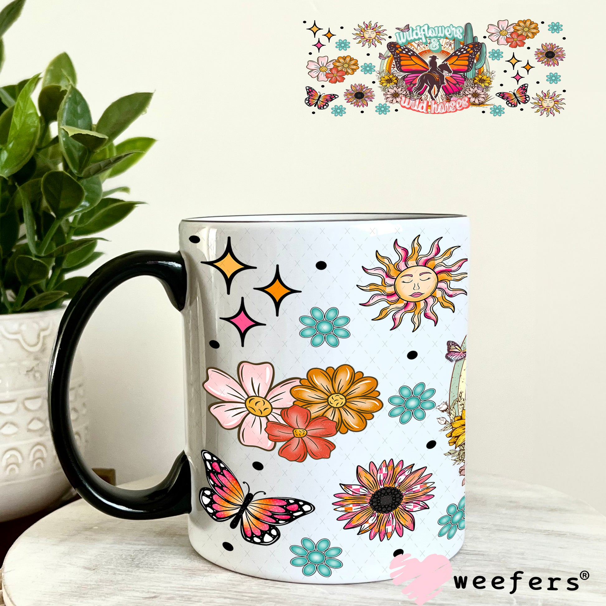 Wild Flowers and Wild Horses UV DTF Cup Wrap - Weefers Exclusive 11oz Coffee Mug Weefers