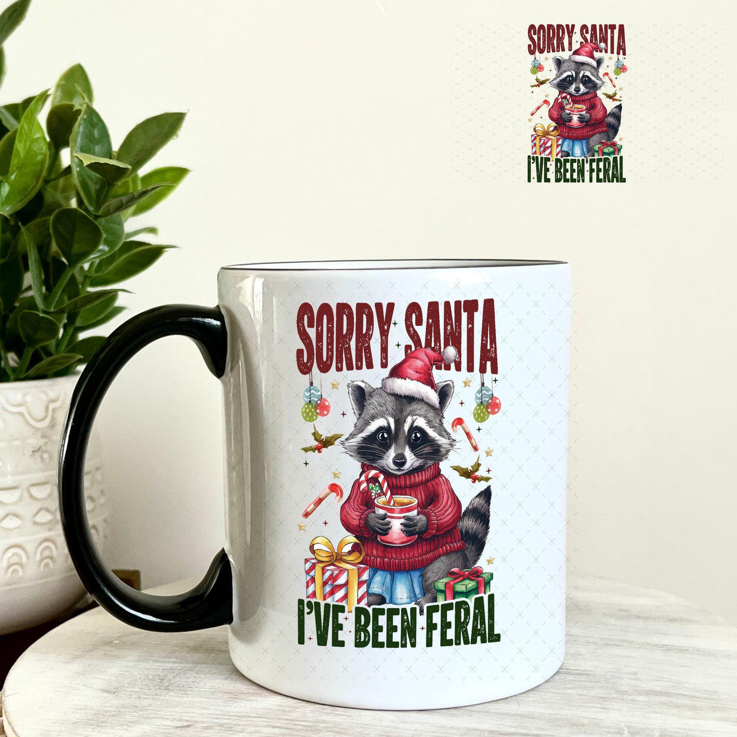 Sorry Santa I've Been Feral UV DTF Decal 11oz Coffee Mug Weefers