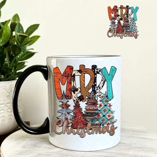 Western Merry Christmas UV DTF Decal 11oz Coffee Mug Weefers