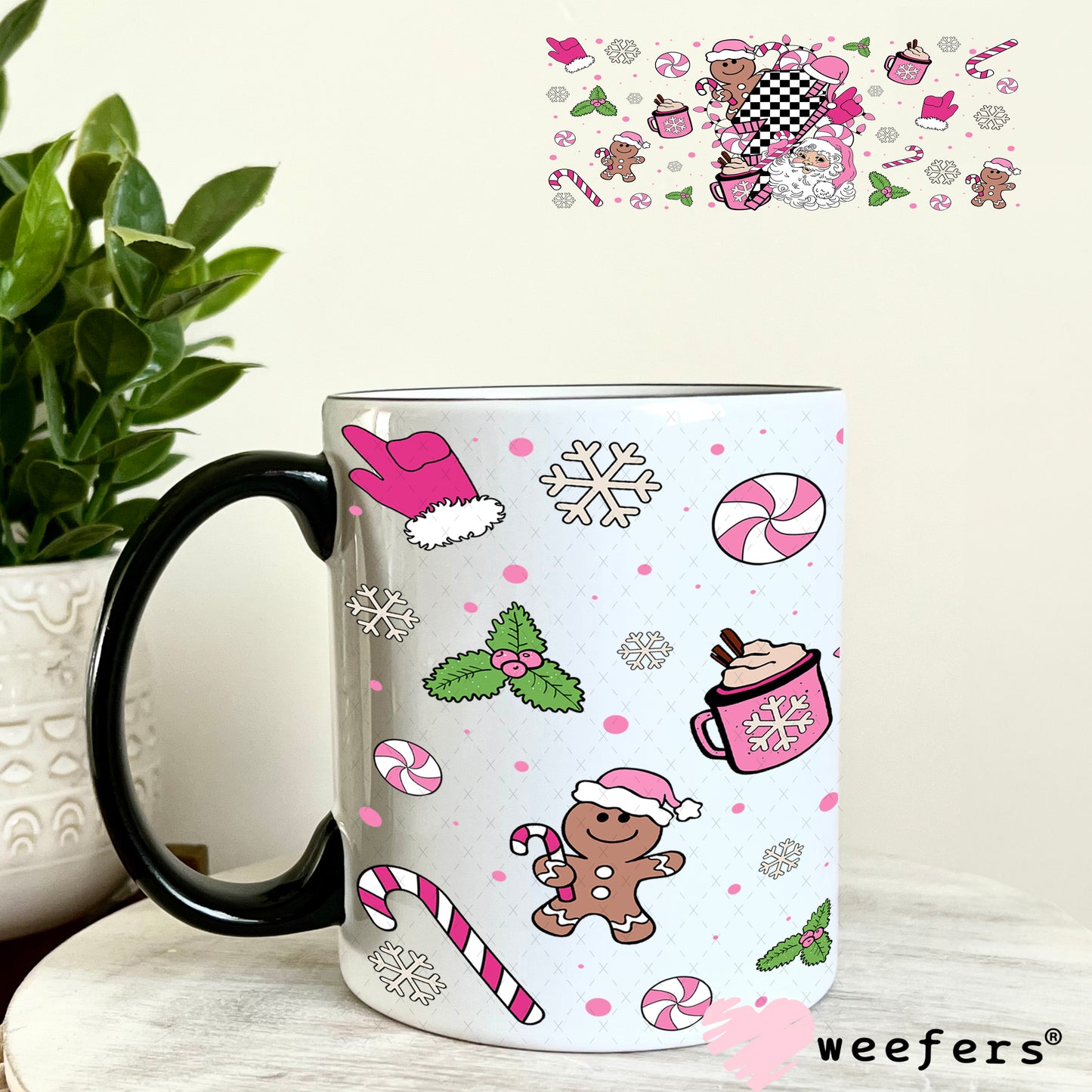 Retro Christmas Pink Favorite Things UV DTF Cup Wrap 11oz Coffee Mug Weefers
