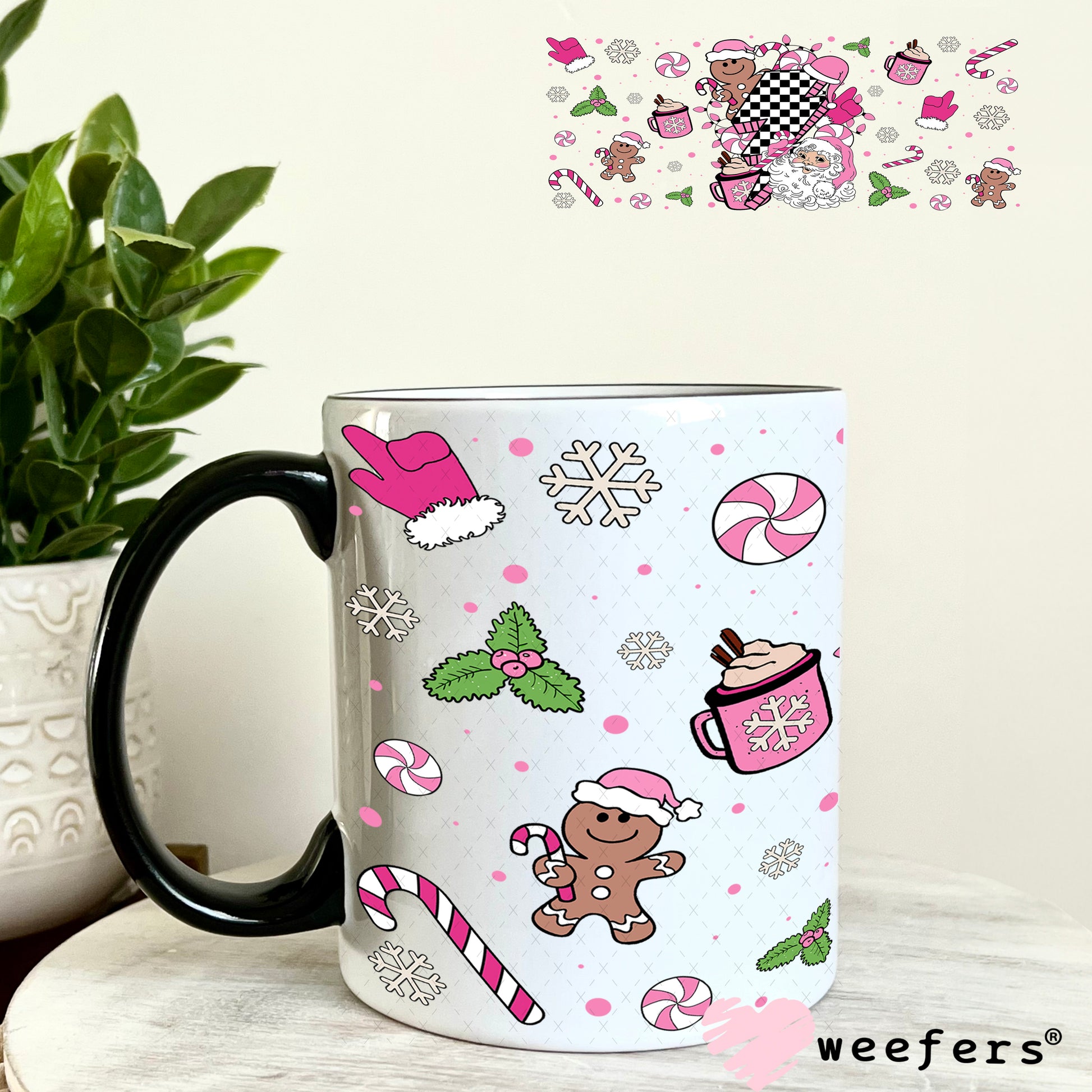 Retro Christmas Pink Favorite Things UV DTF Cup Wrap 11oz Coffee Mug Weefers