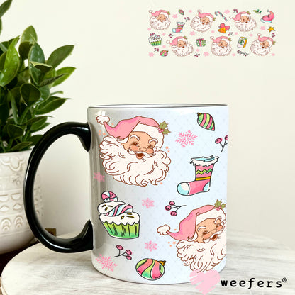 Retro Christmas Pink Santa UV DTF Cup Wrap 11oz Coffee Mug Weefers