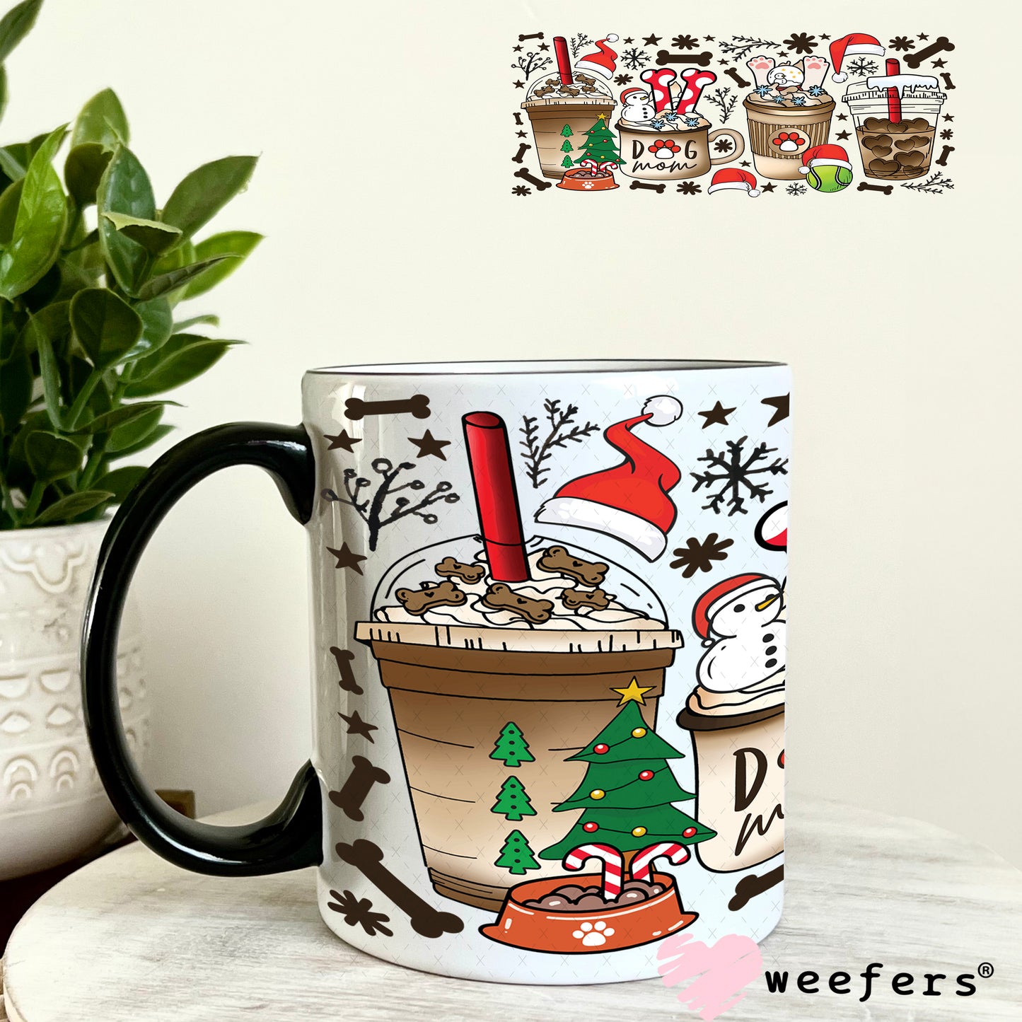 Christmas Coffee Dog Mom UV DTF Cup Wrap 11oz Coffee Mug Weefers