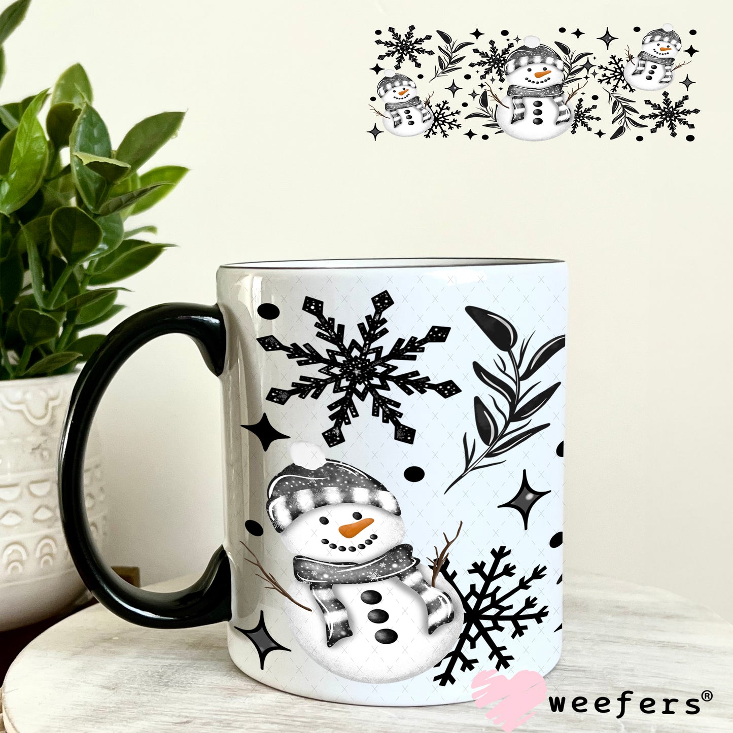 Grey Snowmen UV DTF Cup Wrap 11oz Coffee Mug Weefers