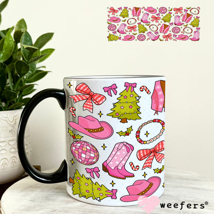 Pink Western Christmas UV DTF Cup Wrap 11oz Coffee Mug Weefers