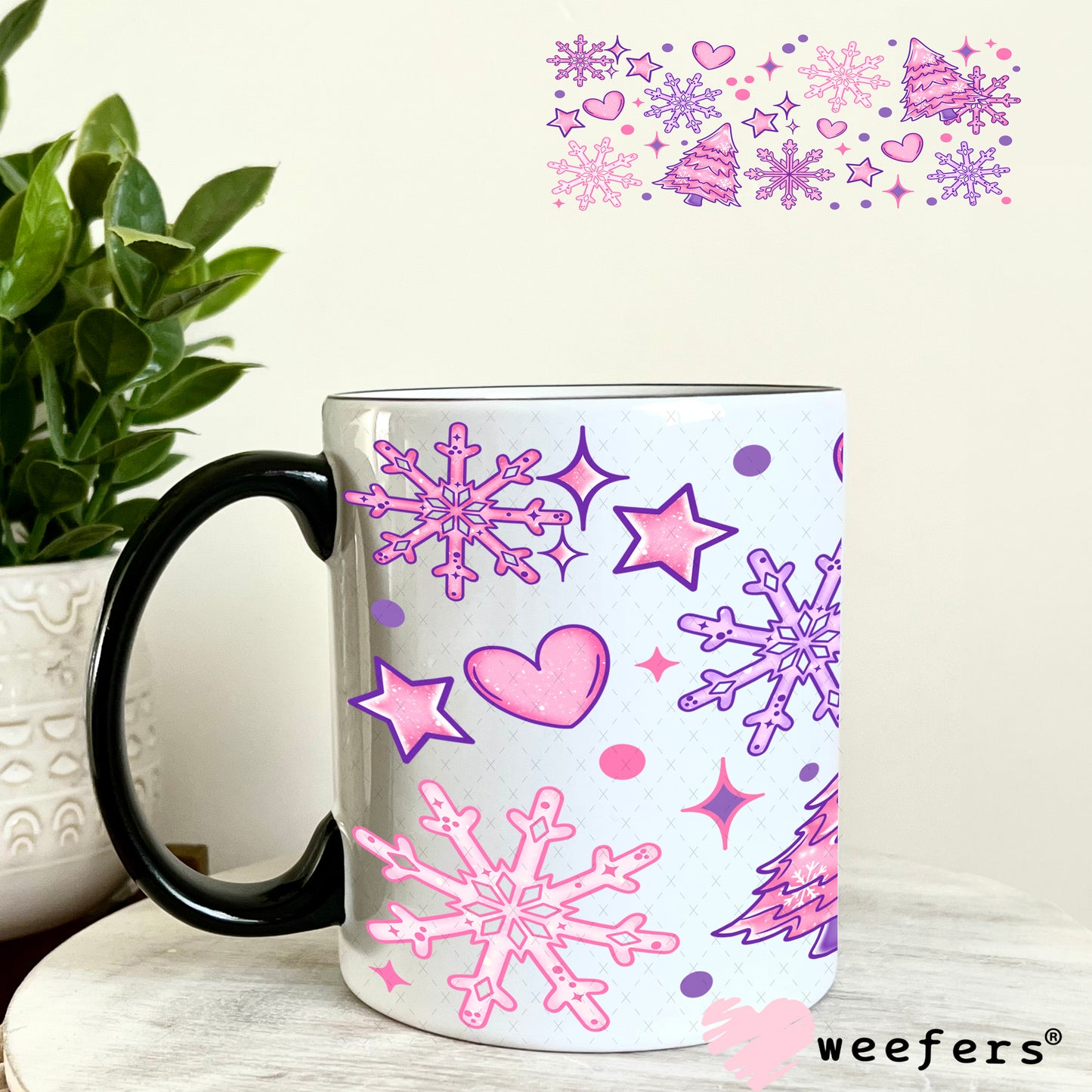 Pink Christmas Tree UV DTF Cup Wrap 11oz Coffee Mug Weefers