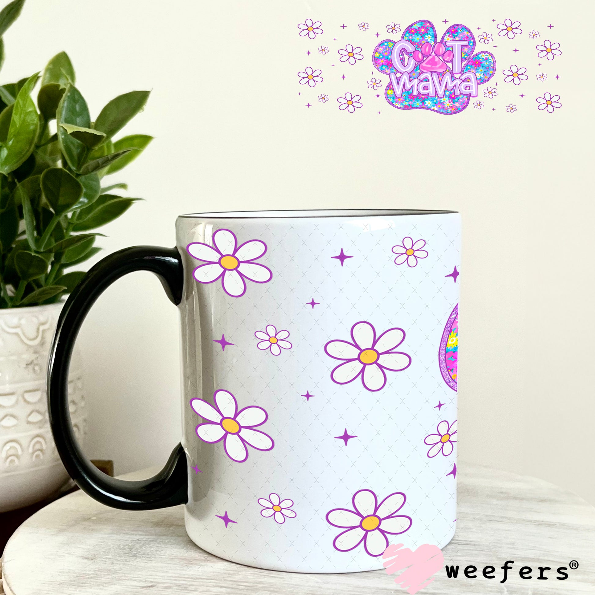 Purple Cat Mama Paw UV DTF Cup Wrap - Weefers Exclusive 11oz Coffee Mug Weefers