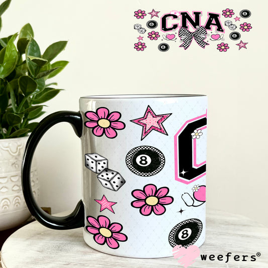 CNA Pink and Black Checkered UV DTF Cup Wrap - Weefers Exclusive 11oz Coffee Mug Weefers