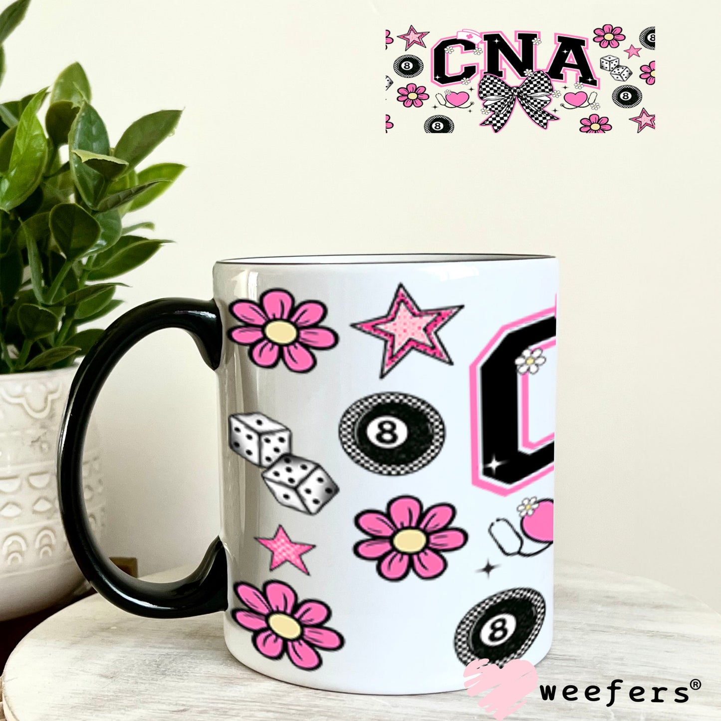 CNA Pink and Black Checkered UV DTF Cup Wrap - Weefers® Exclusive 11oz Coffee Mug Cup Wrap Weefers
